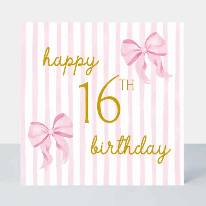 Beauregarde Bow 16th Birthday Pink Stripe Card