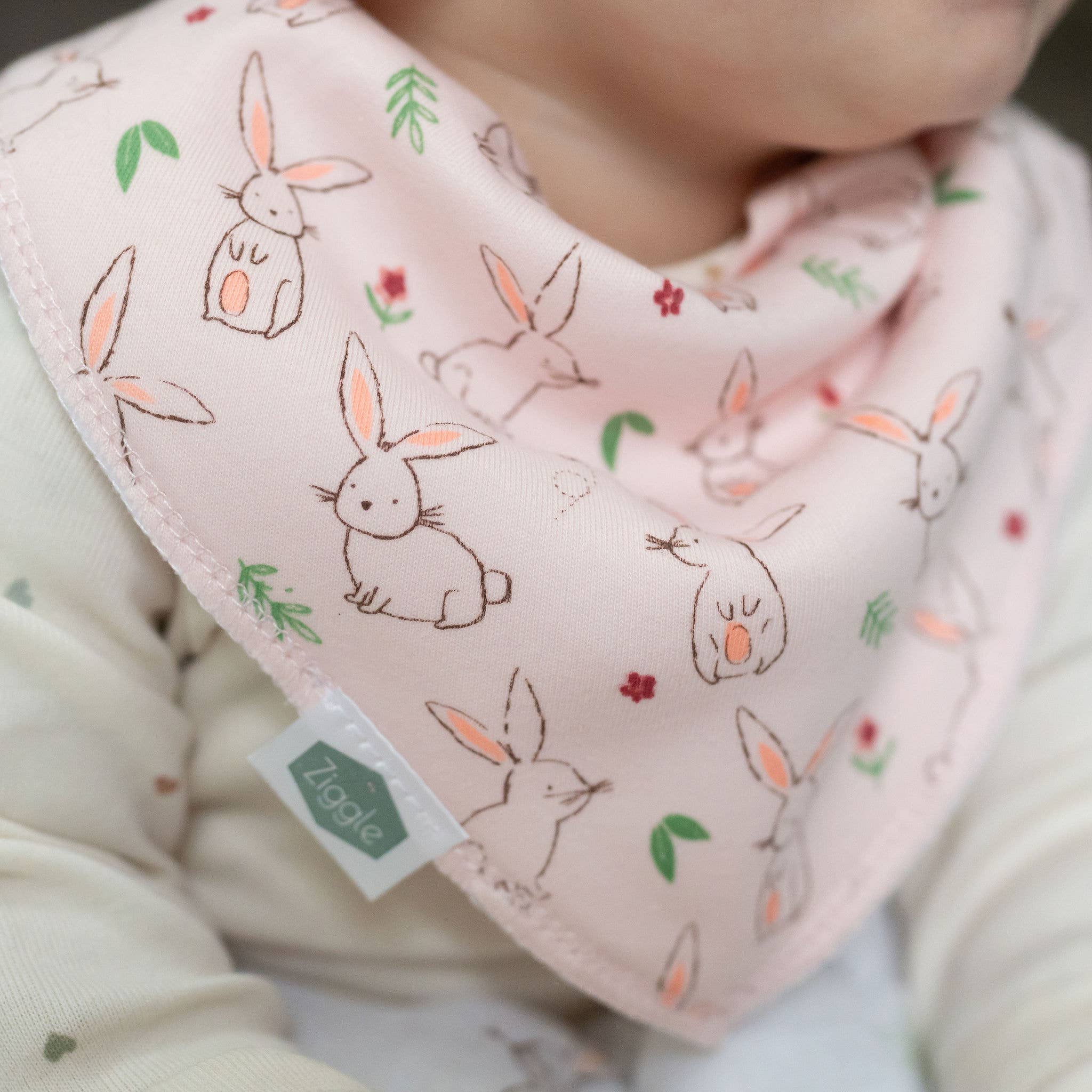 Ziggle Baby - Bunnies on Pink bib