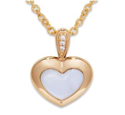 Unique & Co Gold Plated Sterling Silver Mother Of Pearl & CZ Heart Necklace
