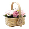 Medium Pink Soap Flower Bouquet in Wicker Basket