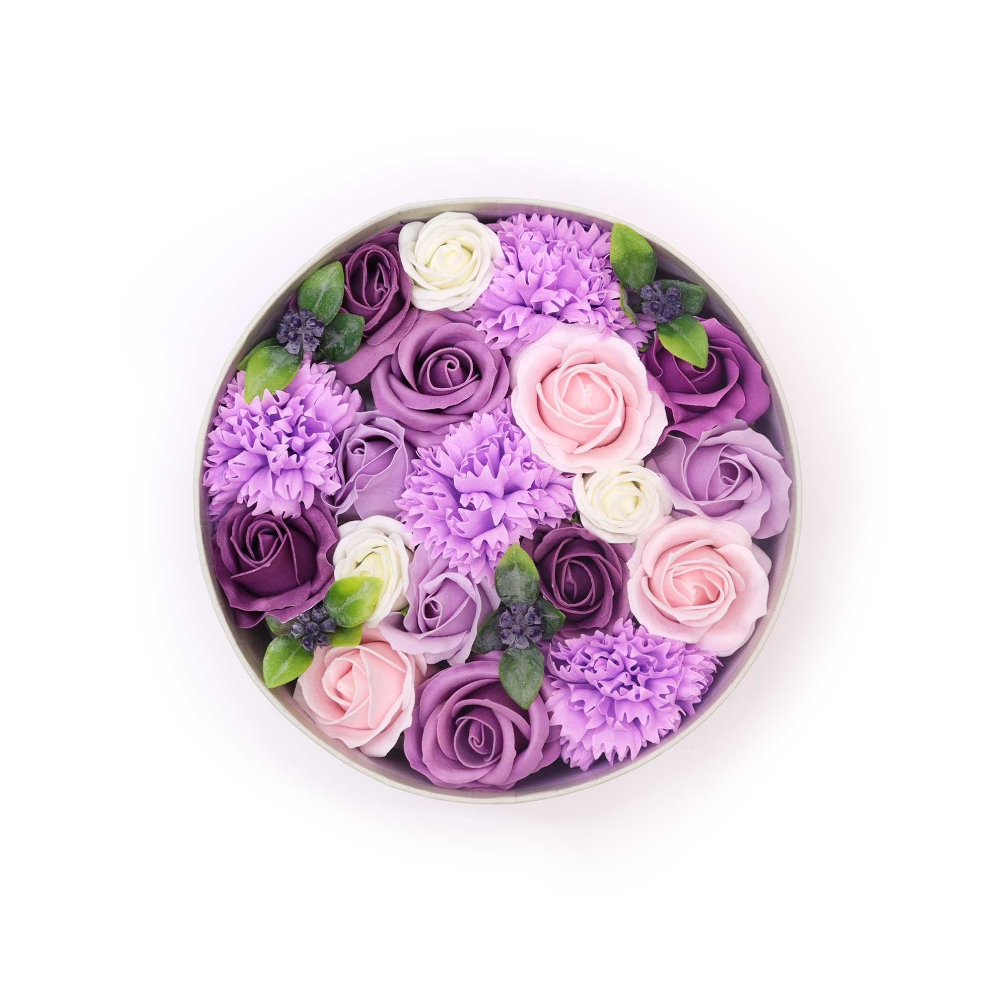 Merci Bouquet Soap Flowers Round Box - Lavender Rose & Carnation