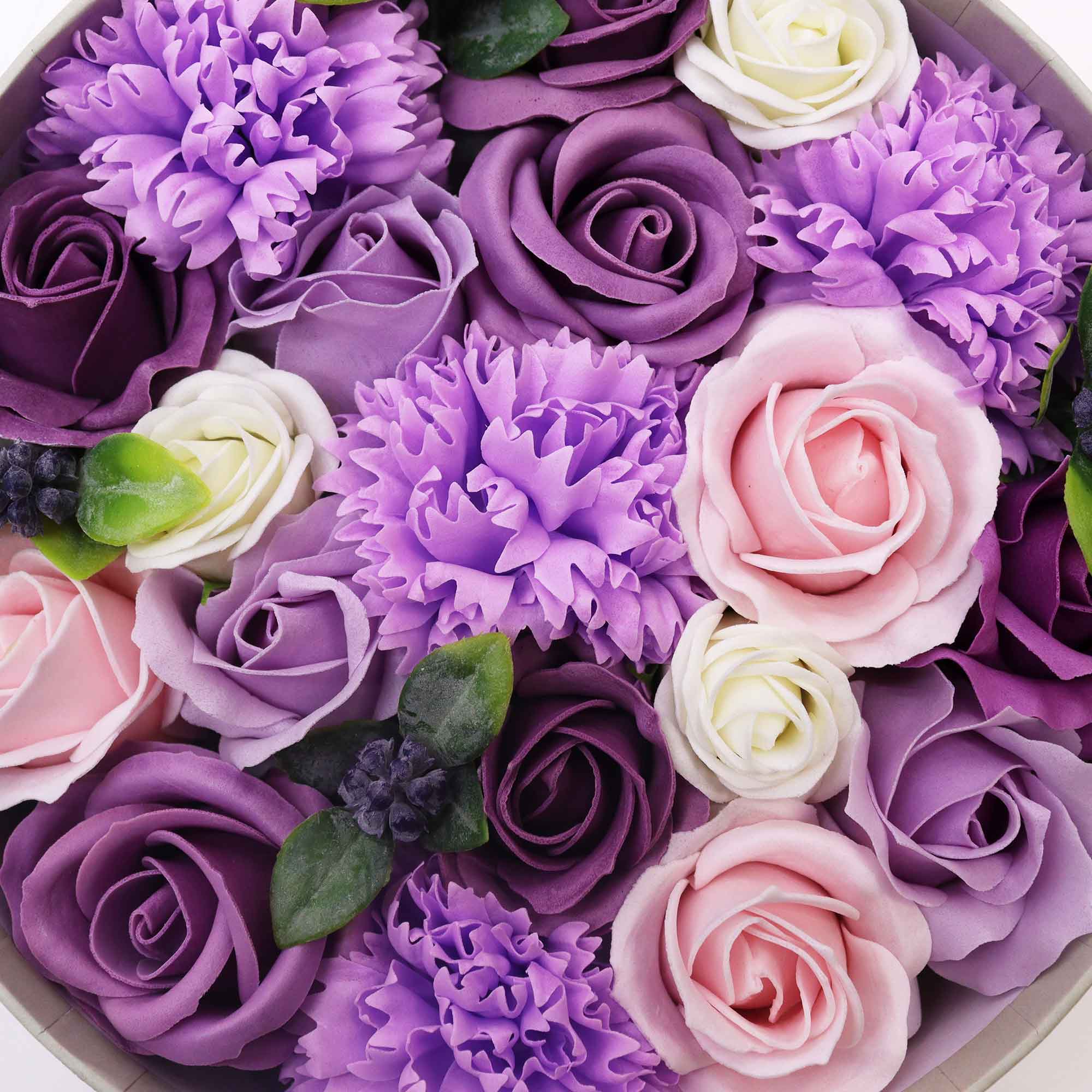 Merci Bouquet Soap Flowers Round Box - Lavender Rose & Carnation