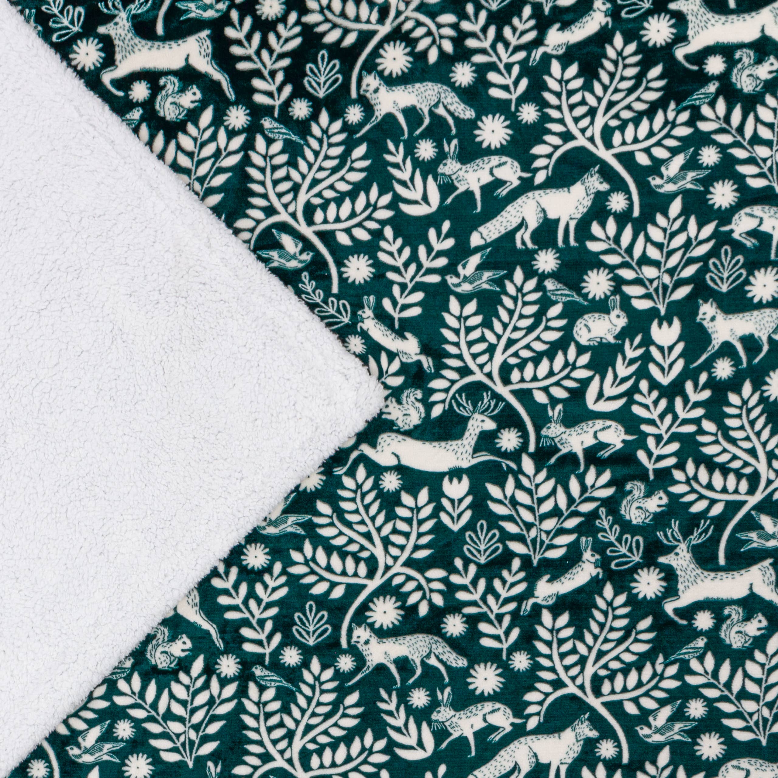 Skandi Woodland Sherpa Fleece Throw Forest: Forest / 140 x 180cm