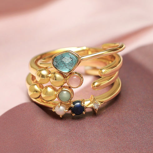 Sterling Silver Gold Lapis Star Adjustable Ring