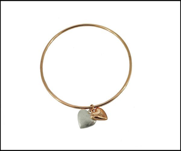 Heart Charms Bangle - Silver & Rose Gold
