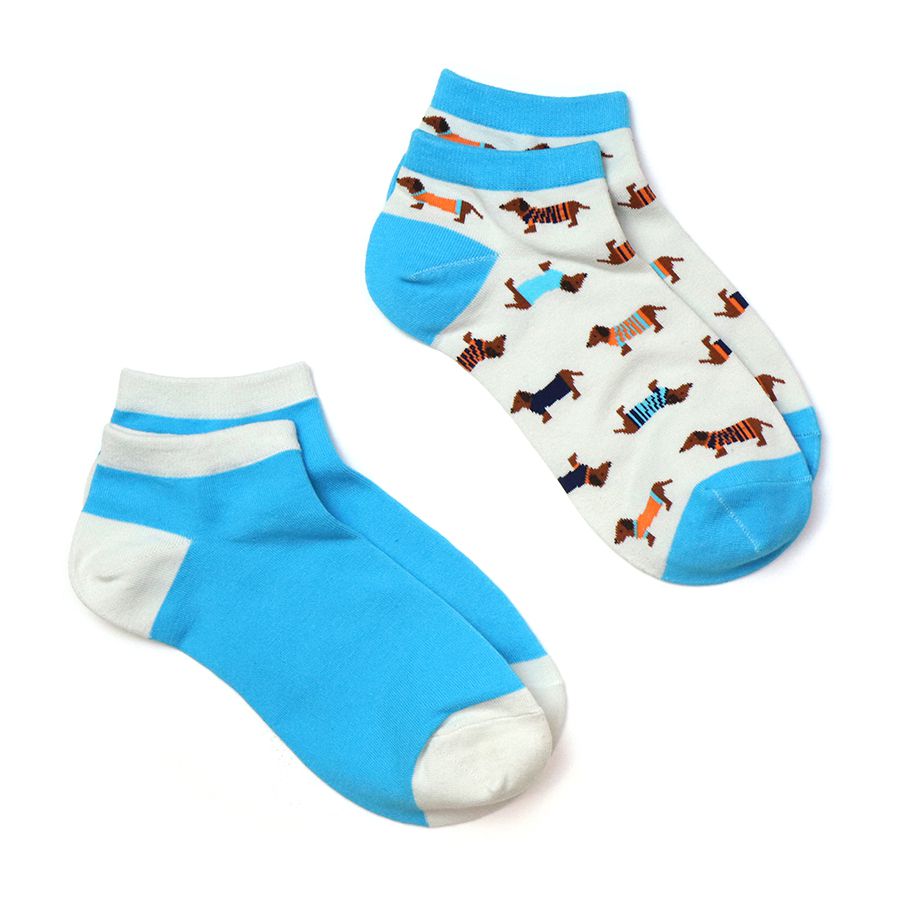 POM Blue and White Sausage Dog Socks 2 Pair Pack