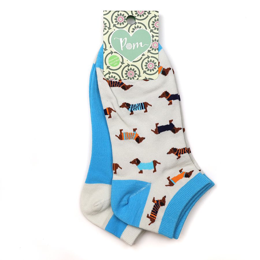POM Blue and White Sausage Dog Socks 2 Pair Pack