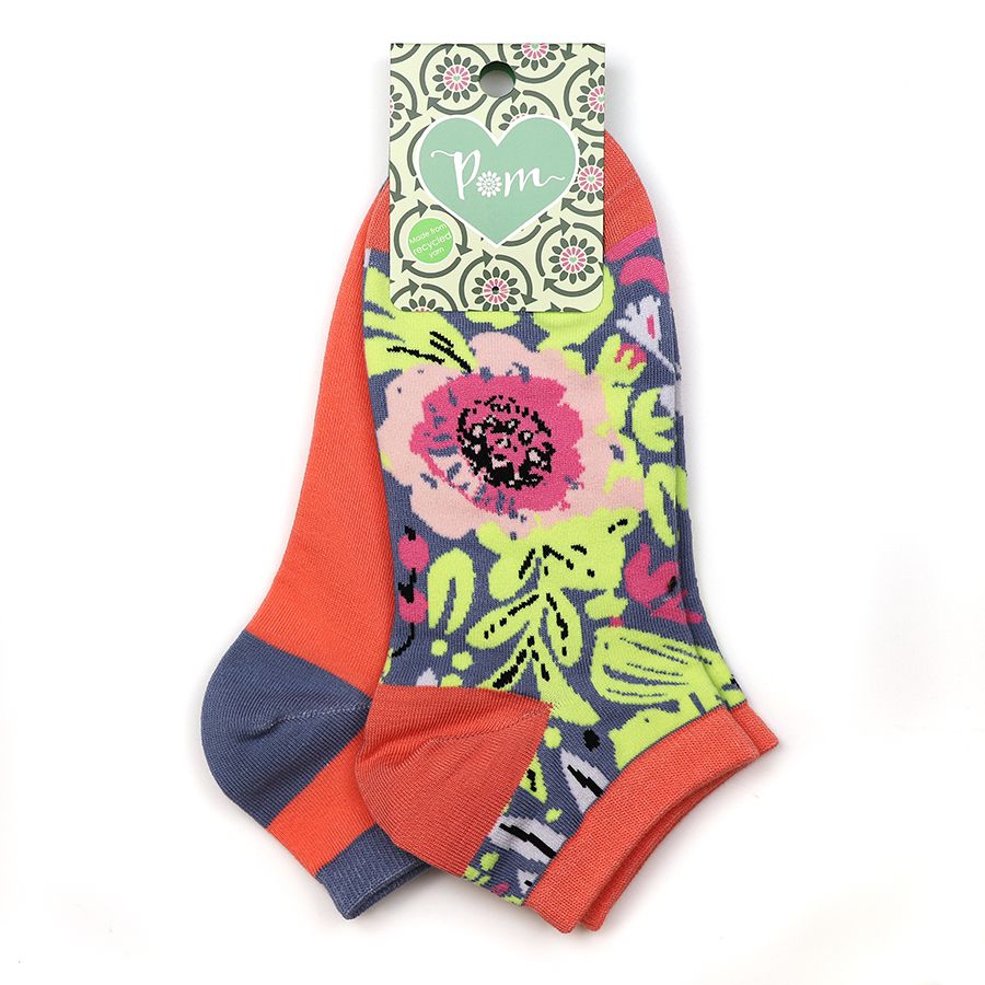 POM Coral and Denim Flower Garden Socks 2 Pair Pack