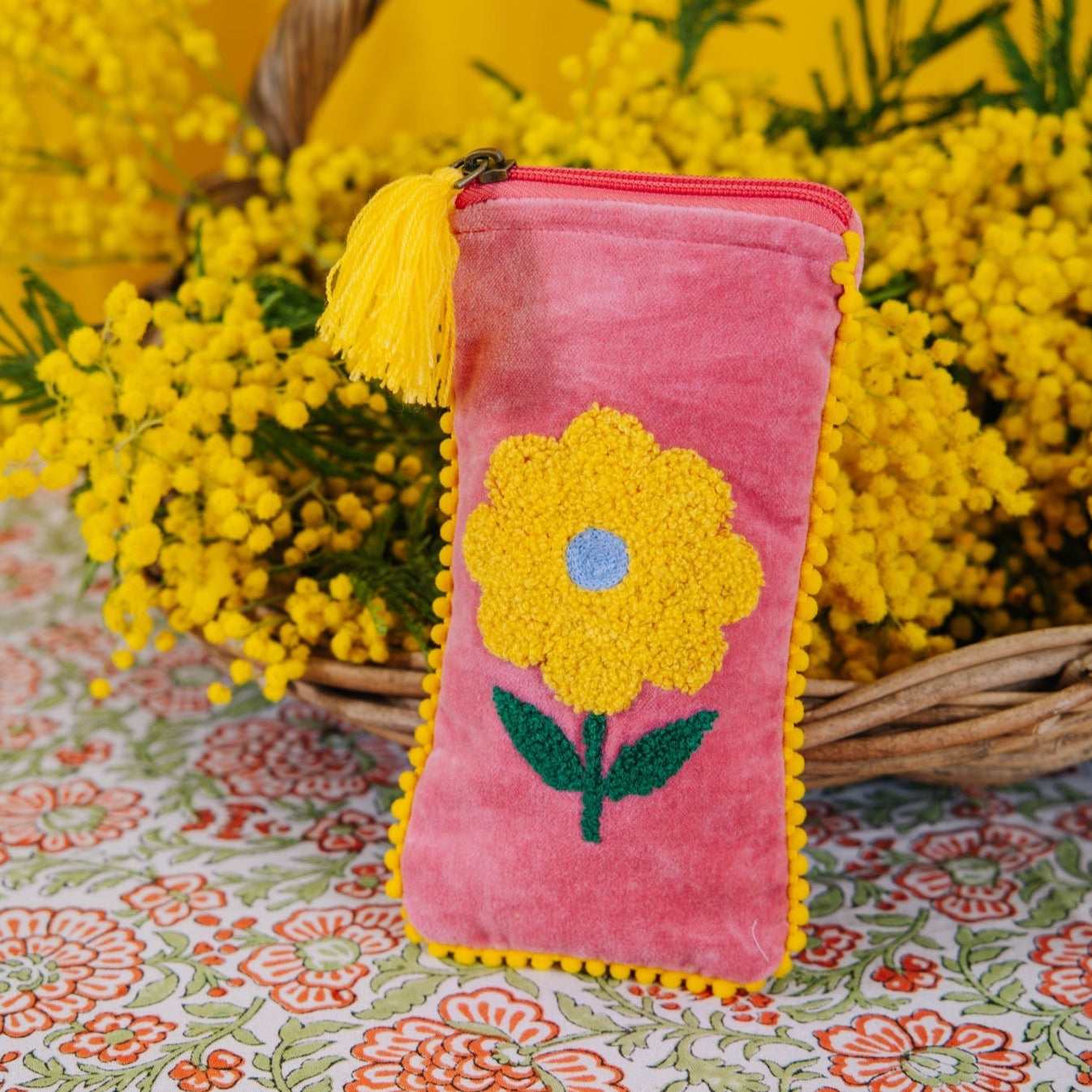 Pink Lemons Single Flower Pink/Yellow - Glasses Pouch
