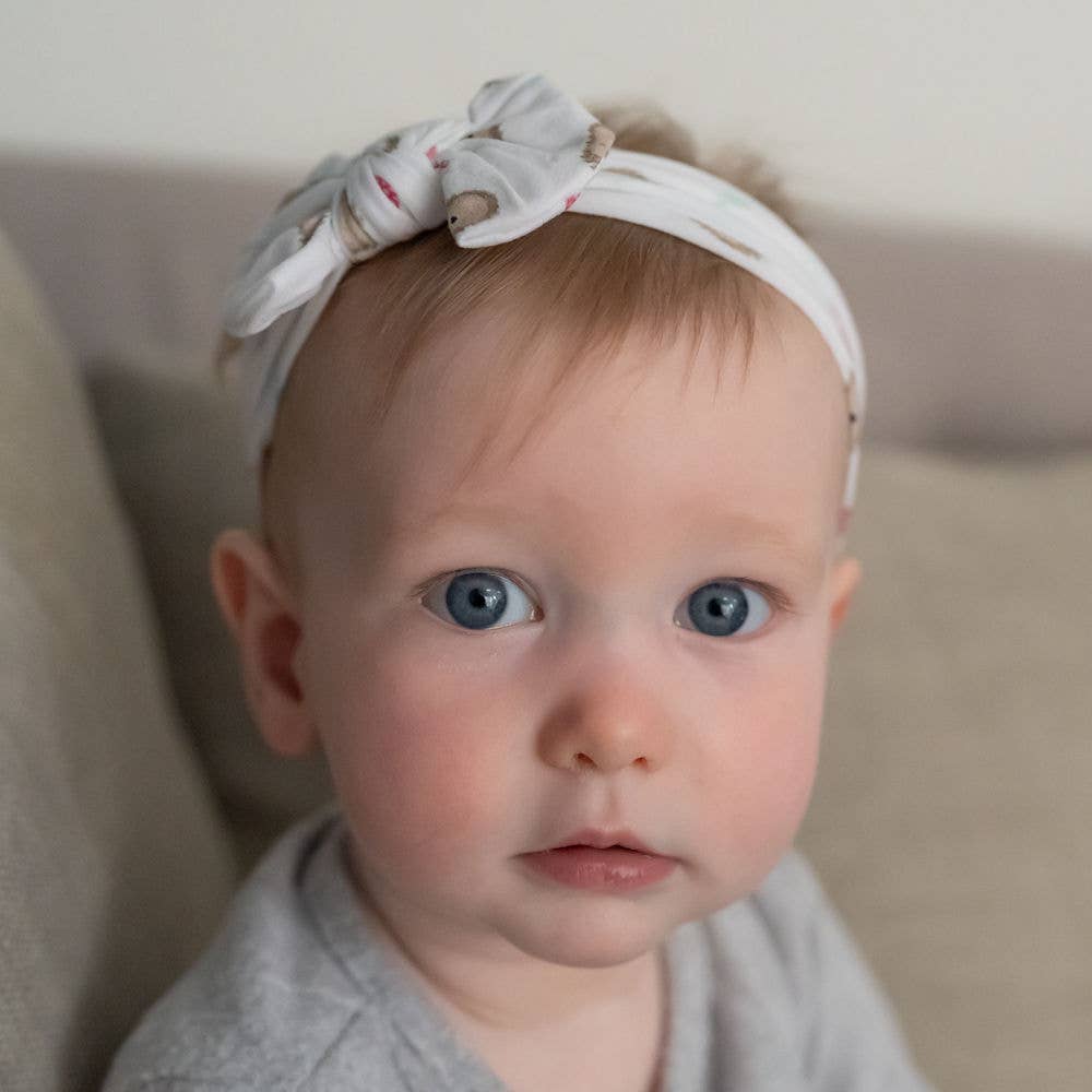 Ziggle Baby - Hedgehog Top Bow Turban Headband: White