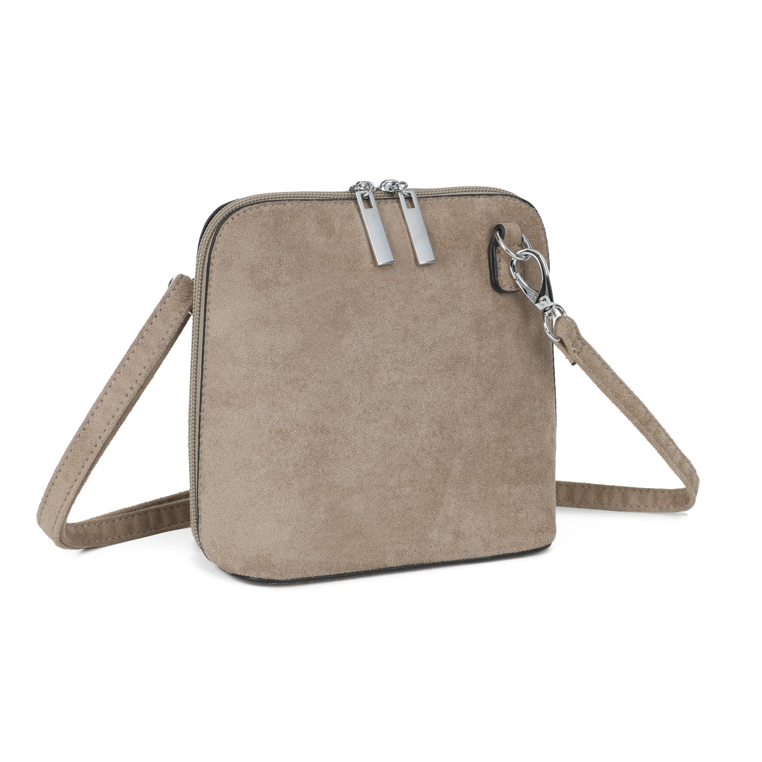 Soft Suede Effect Double Zip Crossbody Bag - Beige