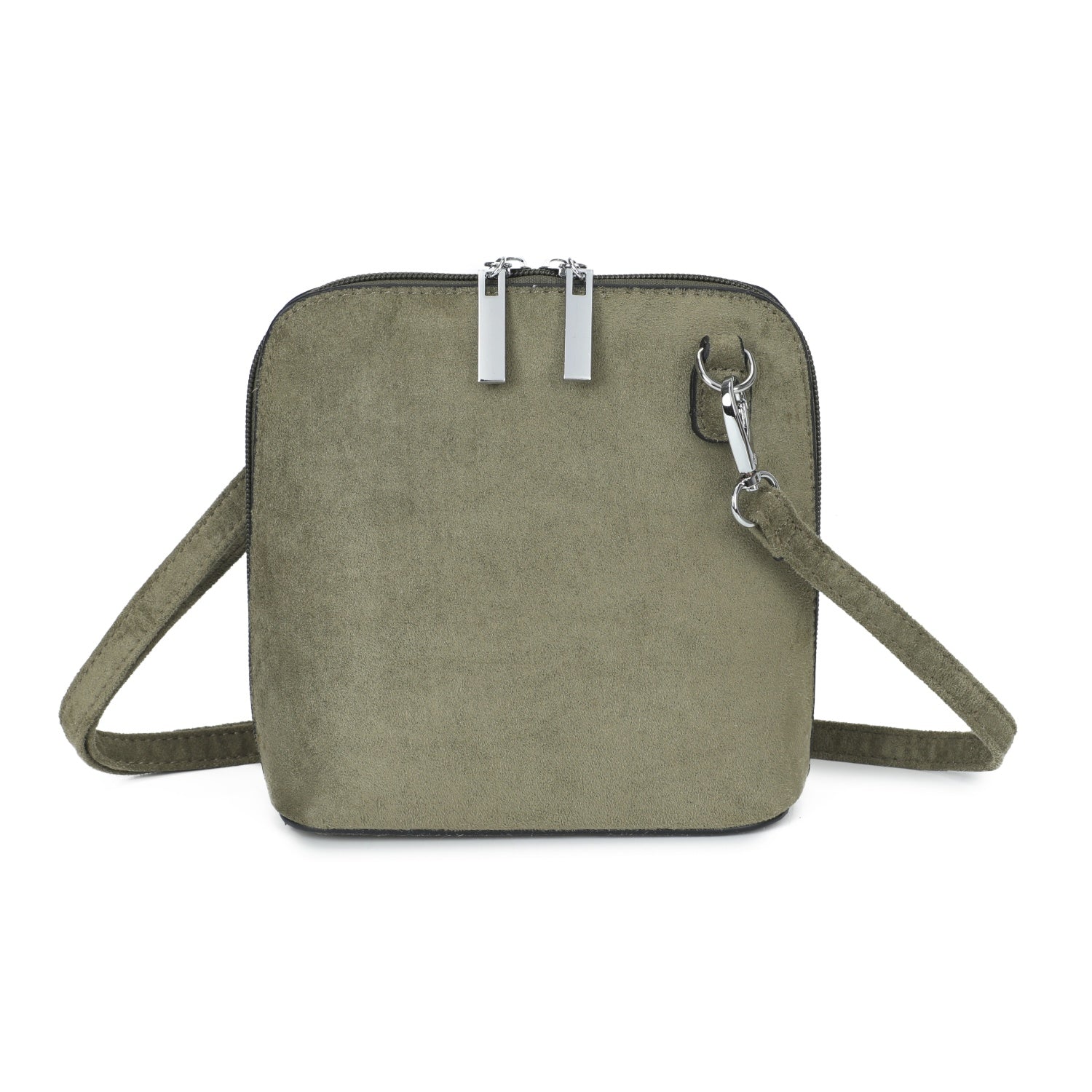 Soft Suede Effect Double Zip Crossbody Bag - Dark Green