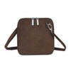 Soft Suede Effect Double Zip Crossbody Bag - Coffee