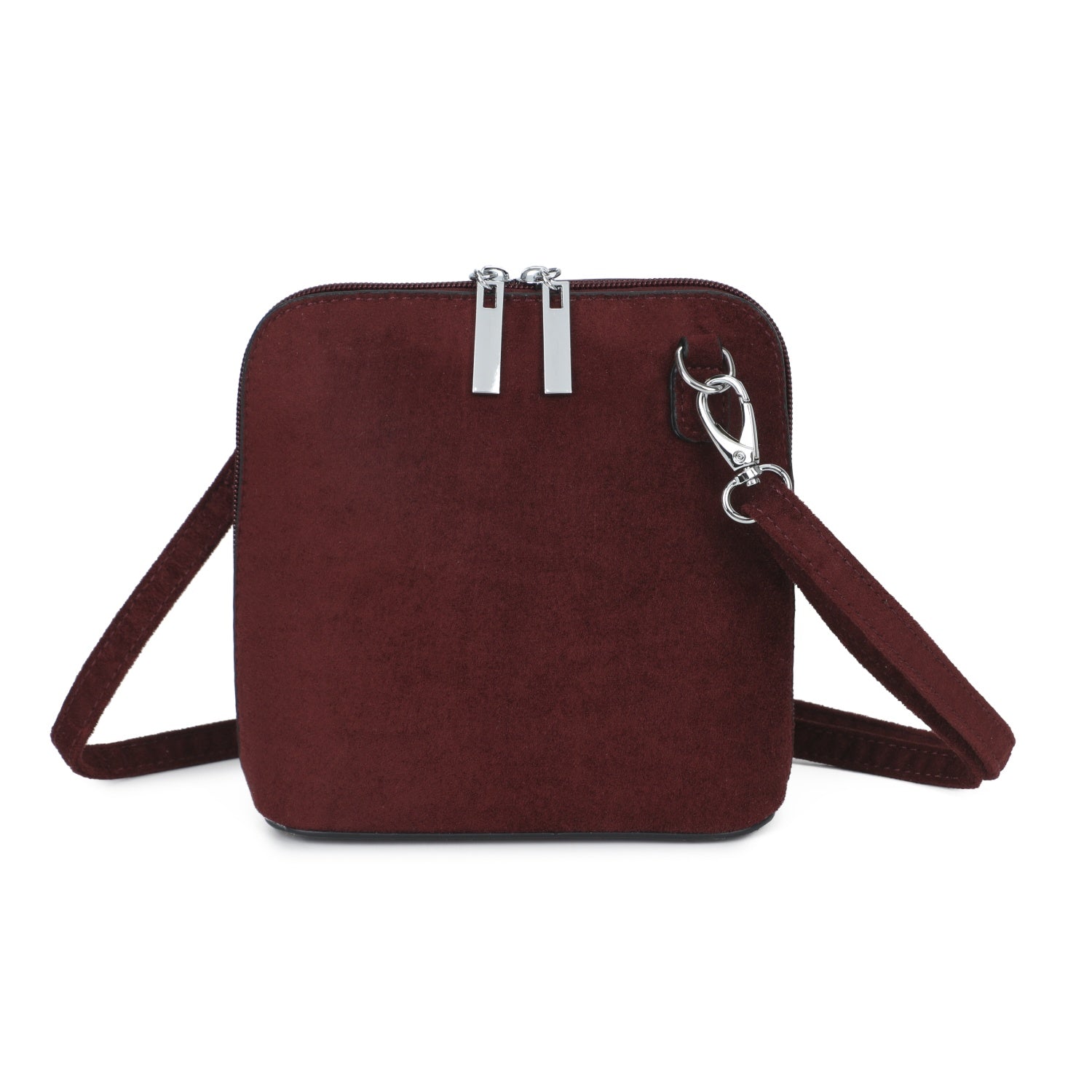 Soft Suede Effect Double Zip Crossbody Bag - Wine