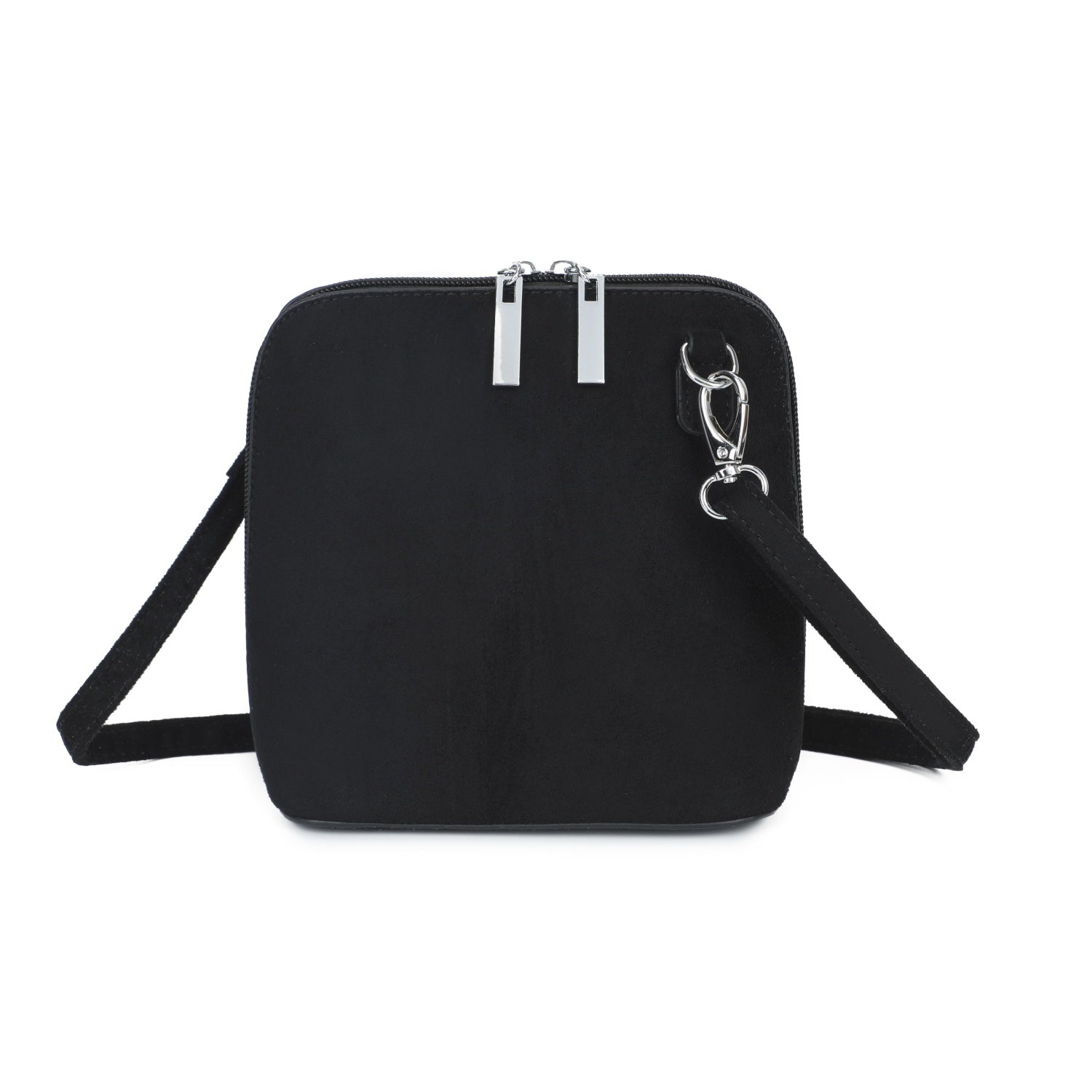 Soft Suede Effect Double Zip Crossbody Bag - Black