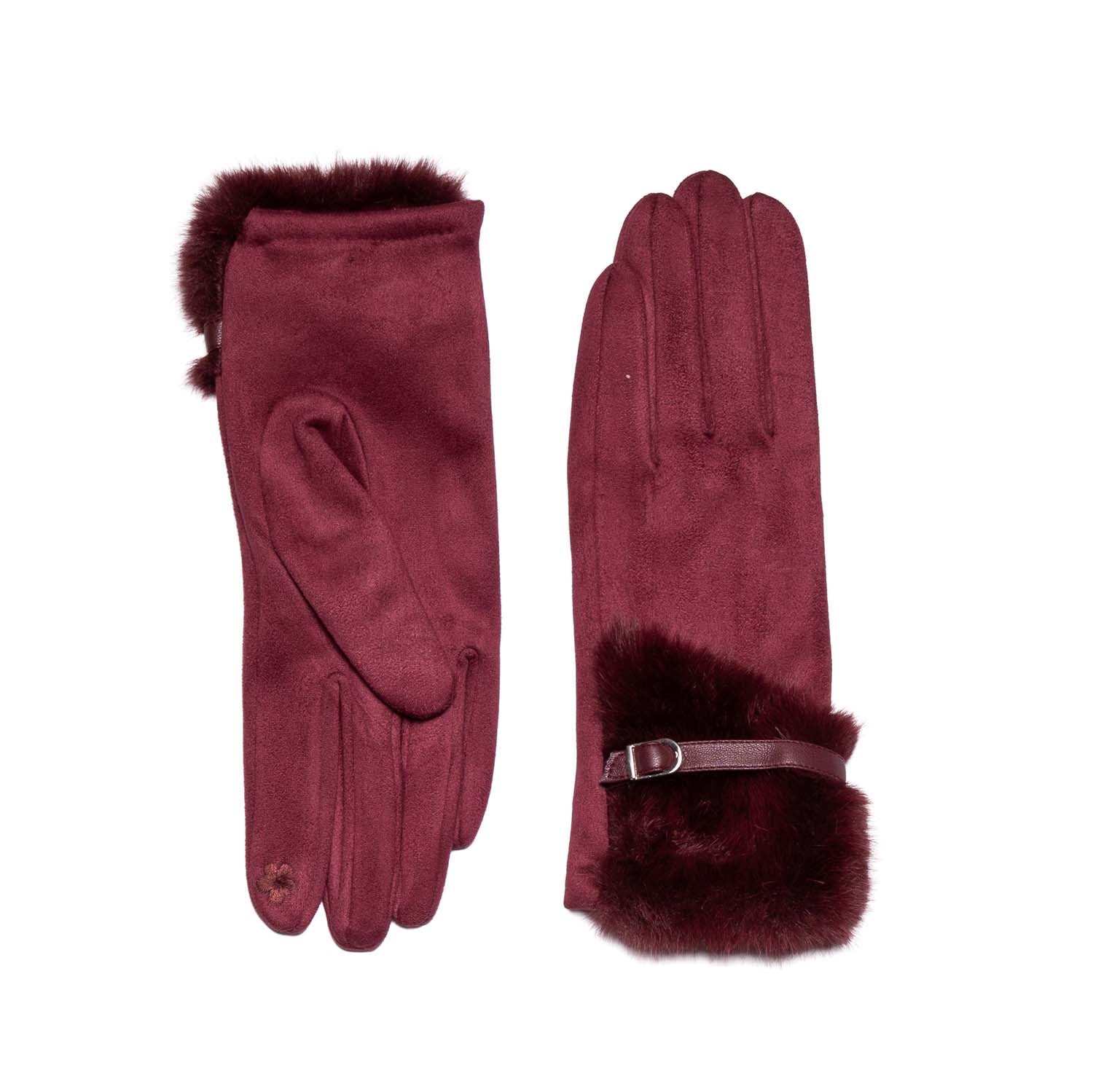 Loxley Lane Burgundy Gloves Faux Fur Detail Touchscreen