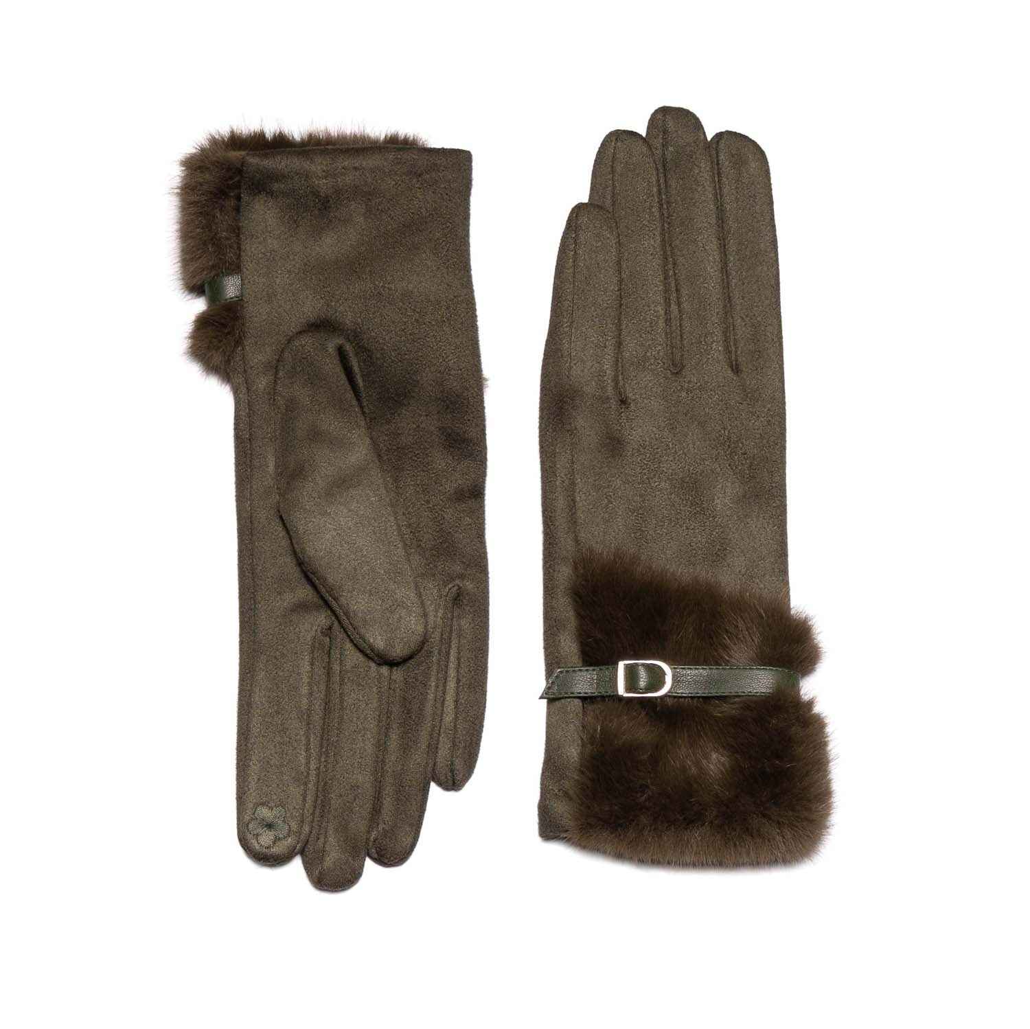 Loxley Lane Olive Gloves Faux Fur Detail Touchscreen