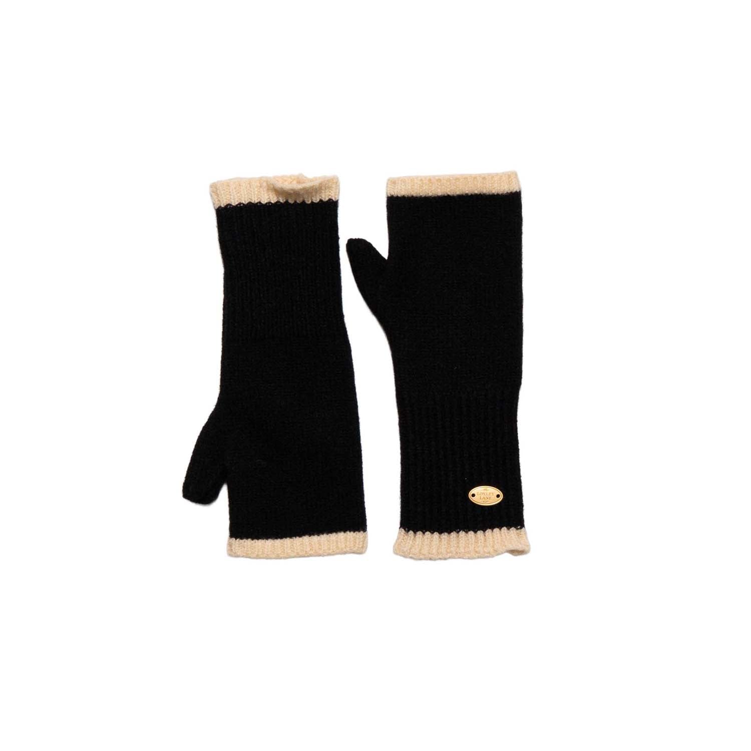 Loxley Lane Black Gloves Border Detail Fingerless