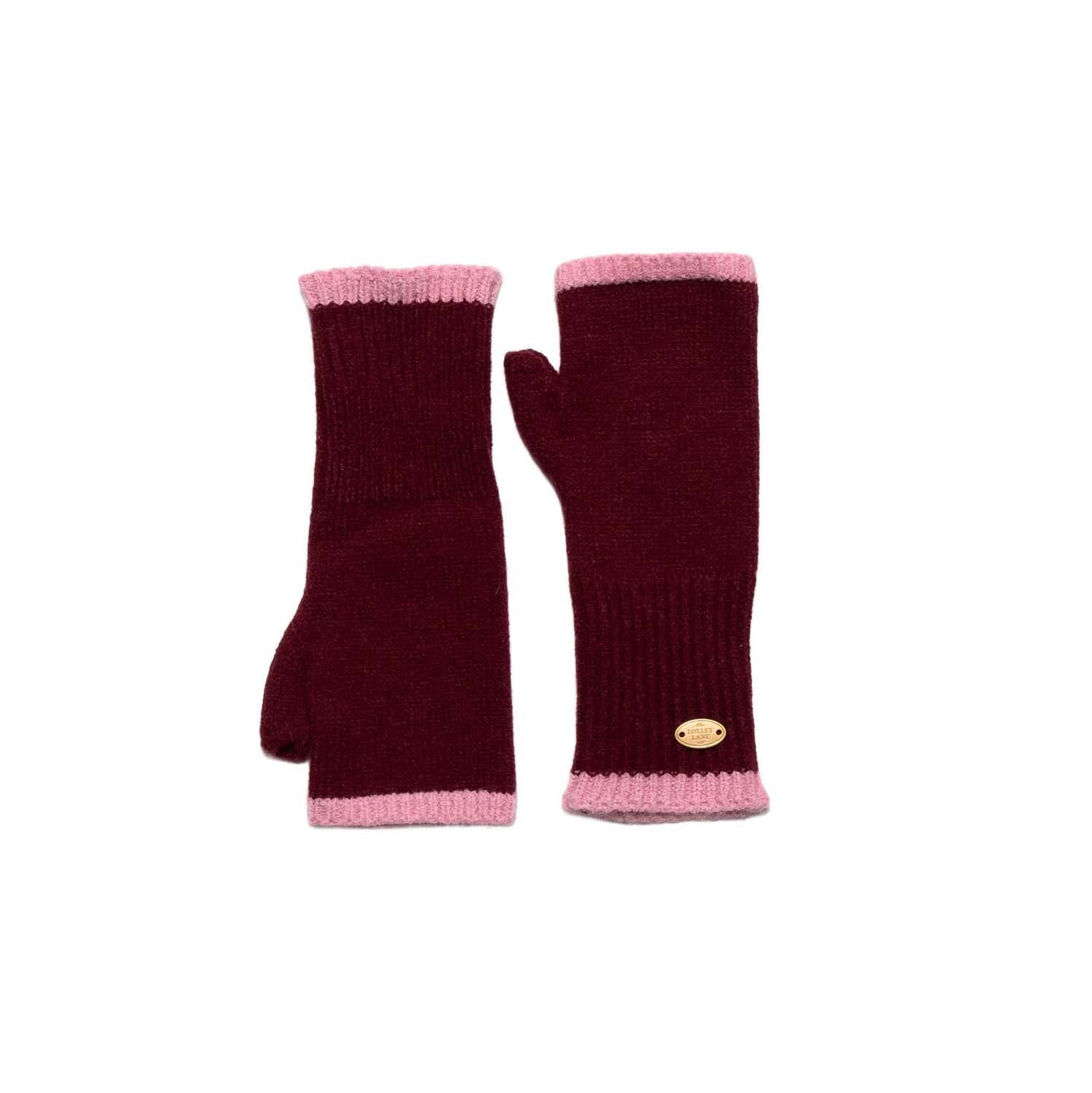 Loxley Lane Burgundy Gloves Border Detail Fingerless
