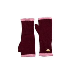 Loxley Lane Burgundy Fingerless Gloves with Border Detail – gloves