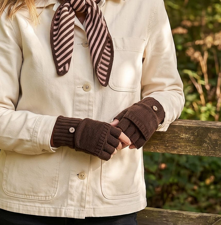 Loxley Lane Chocolate Knitted Gloves Multi-Way