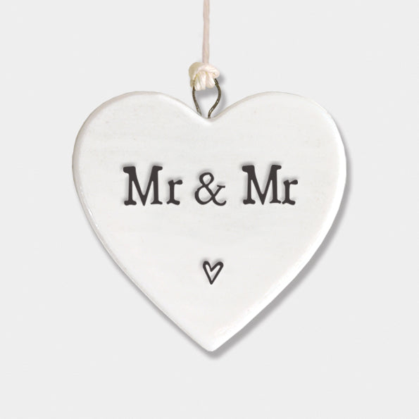 East of India Mr & Mr Hanging Porcelain Heart