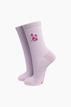 Sock Talk Cowboy Boot Embroidered Combed Cotton Glitter Socks in Baby Pink