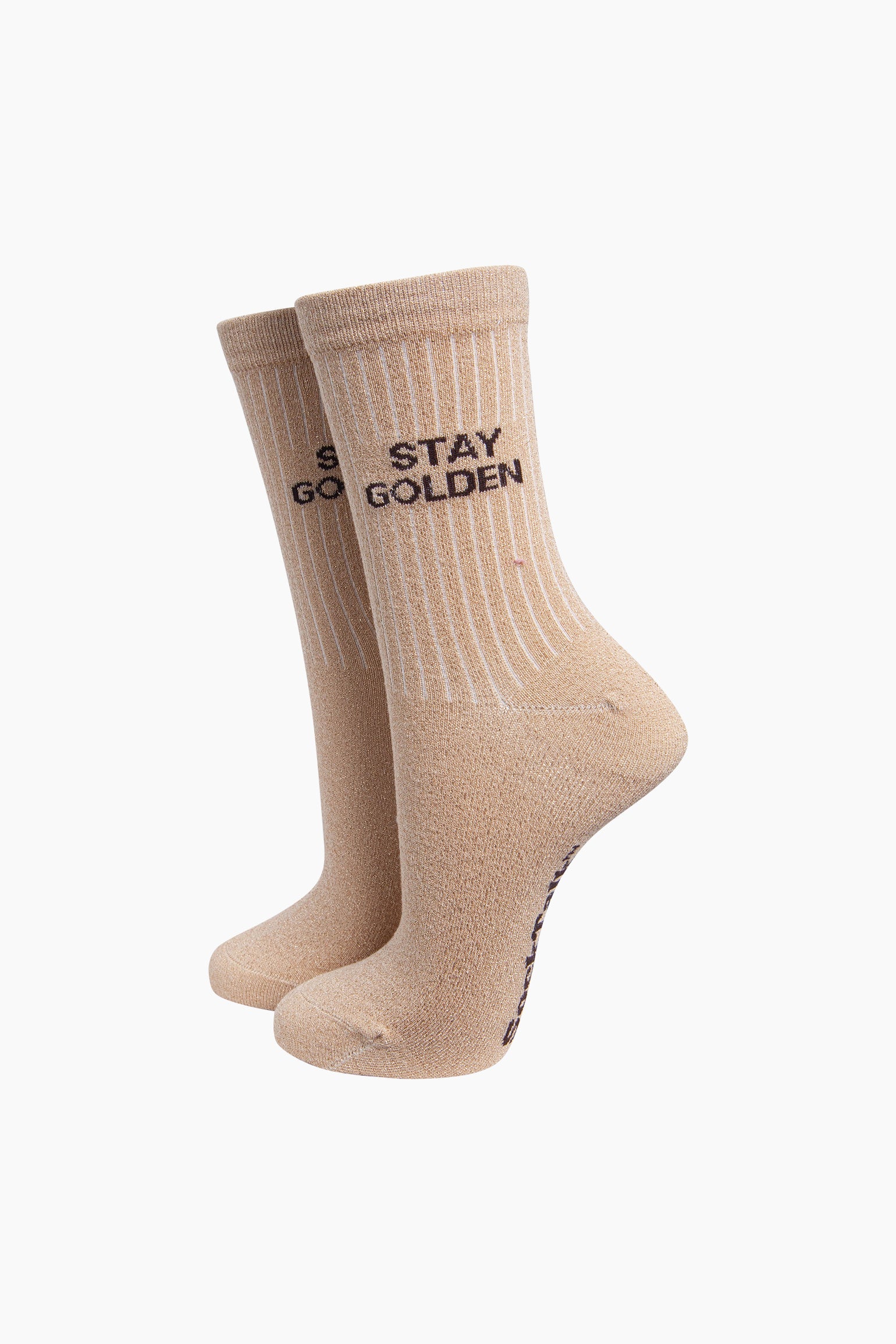 Sock Talk Stay Golden Combed Cotton Glitter Socks in Beige