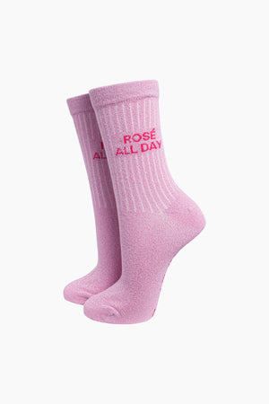 Sock Talk Rosé All Day Combed Cotton Glitter Socks in Light Pink