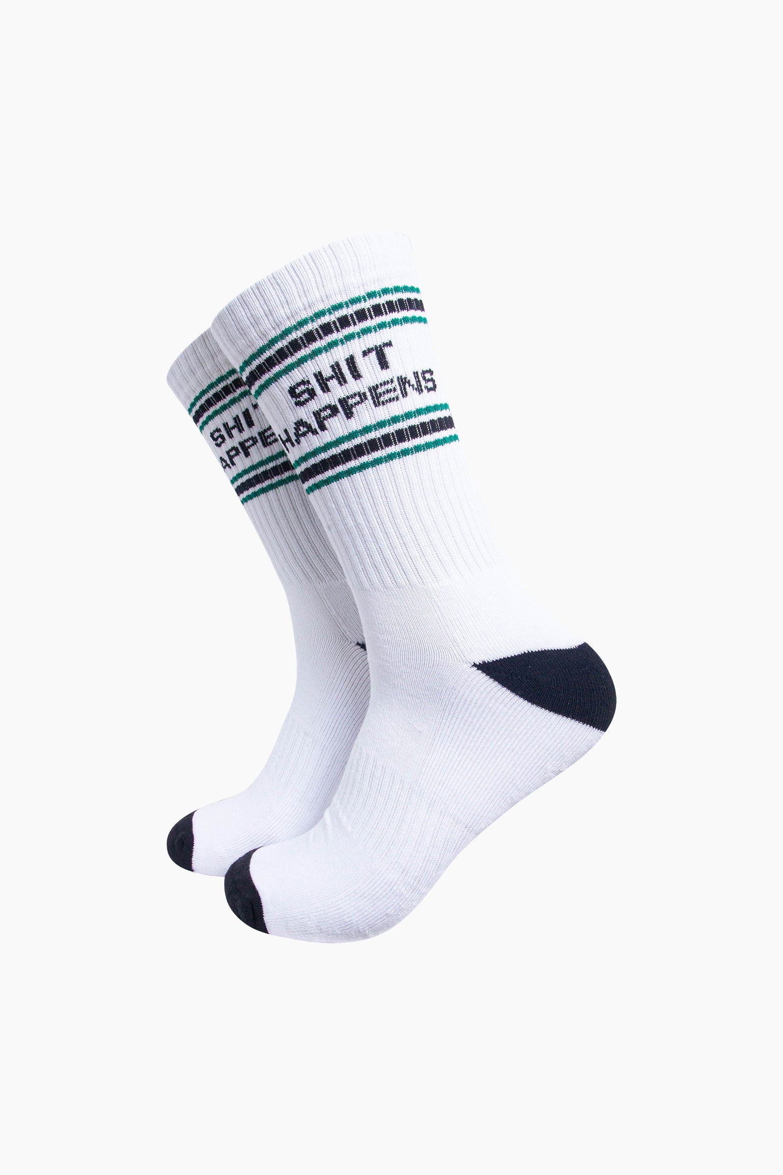 Sock Talk Shit Happens Organic Cotton Sports Socks in White/Black