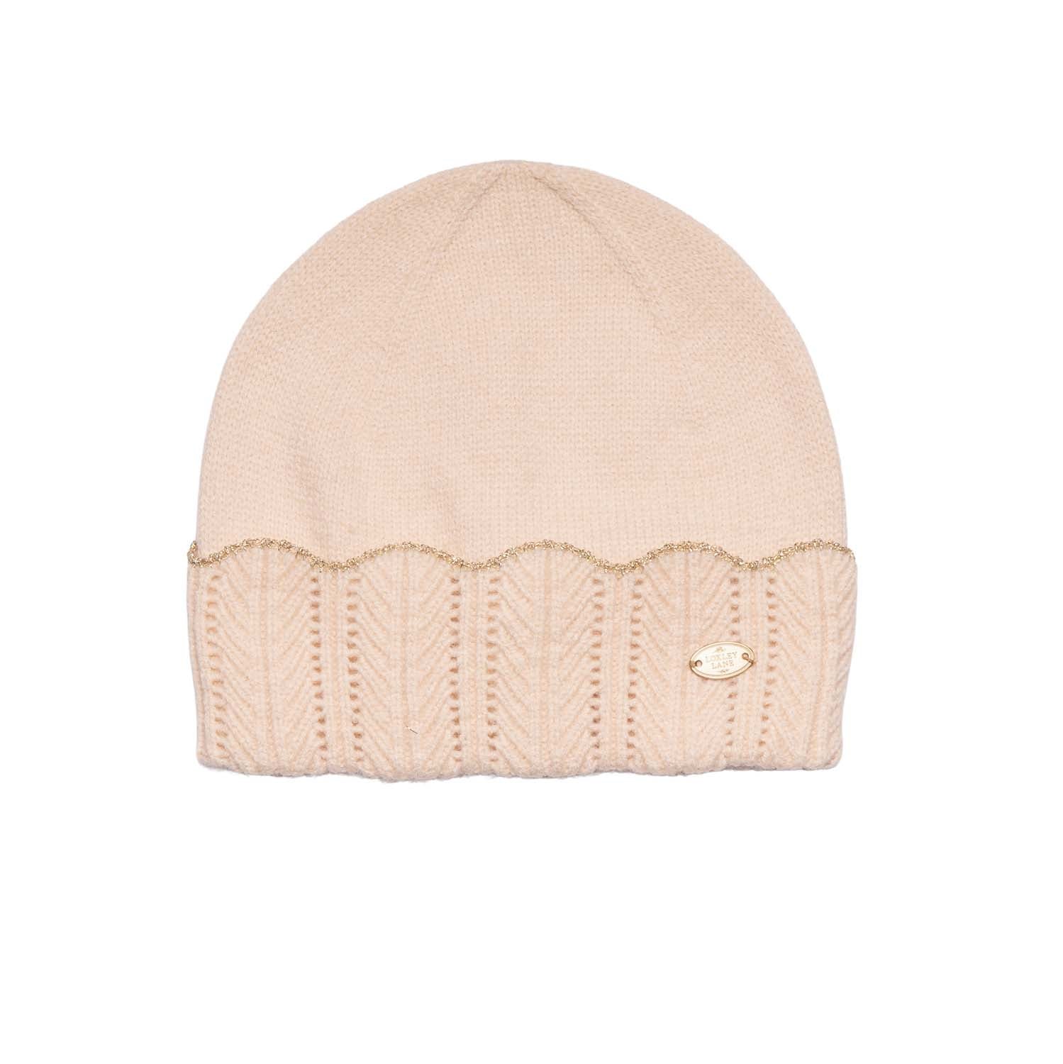 Loxley Lane Cream Beanie Hat Scalloped Edge
