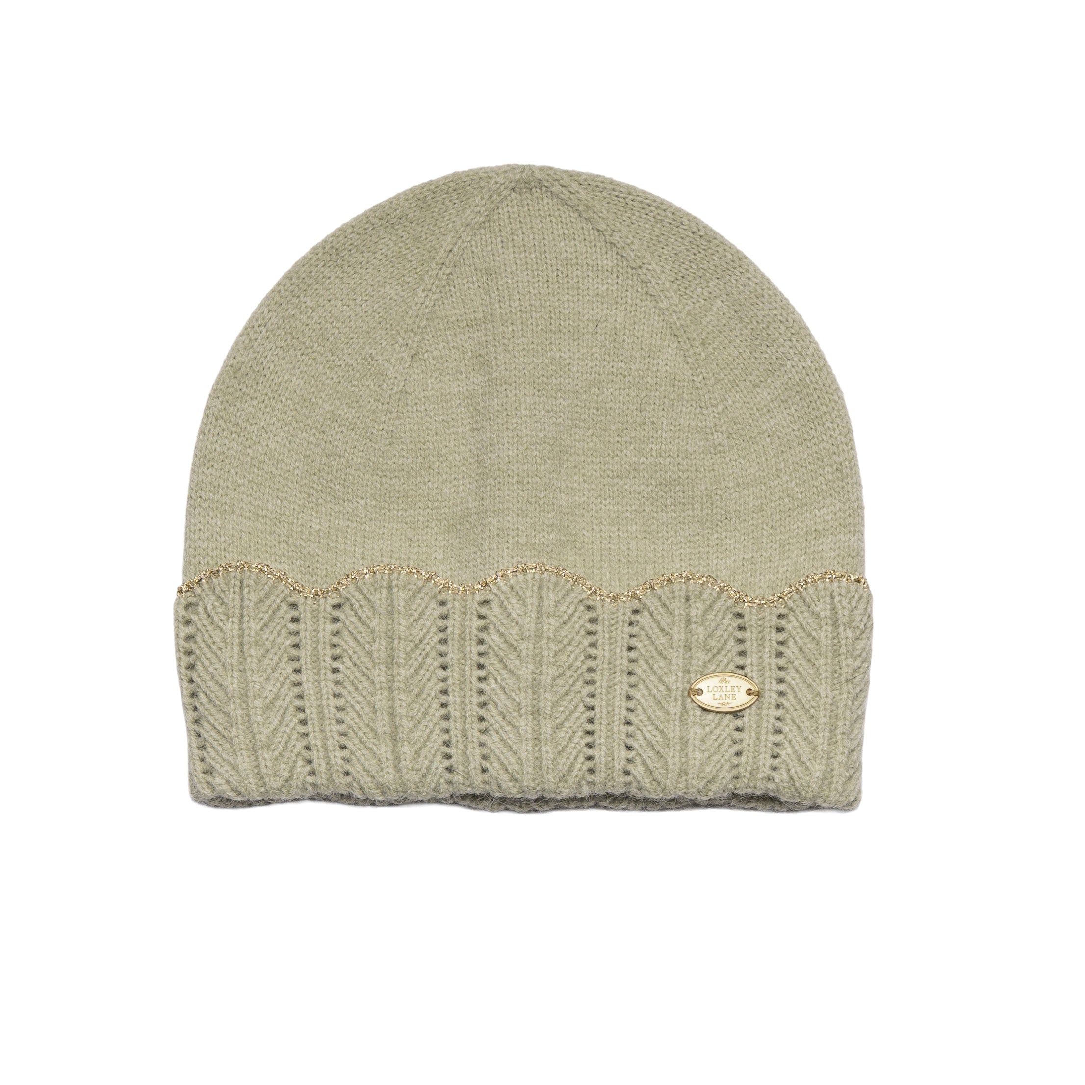 Loxley Lane Green Beanie Hat Scalloped Edge