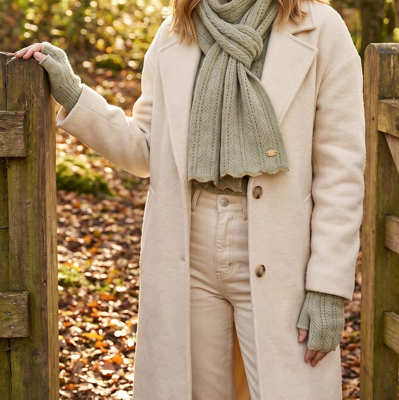 Loxley Lane Green Gloves Scalloped Edge Fingerless