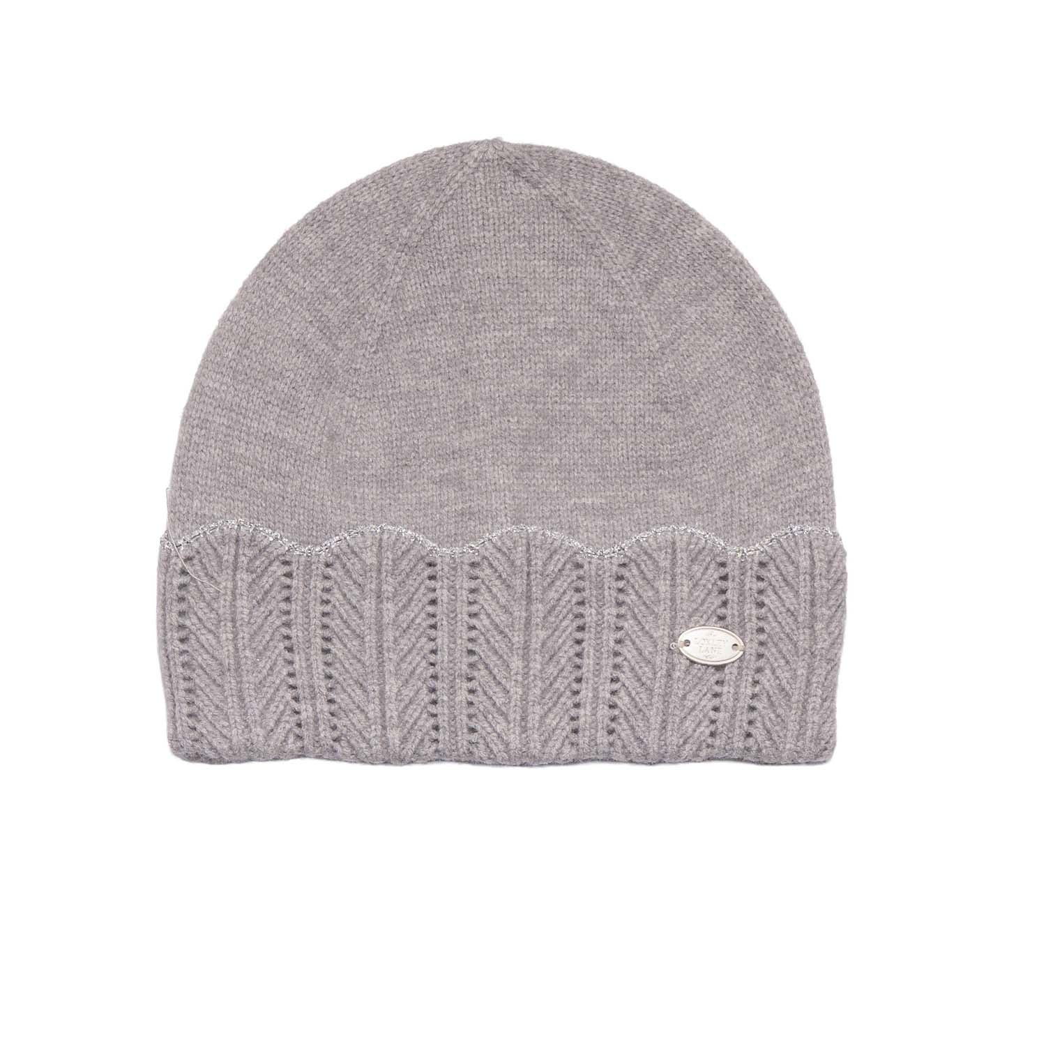 Loxley Lane Grey Beanie Hat Scalloped Edge