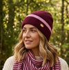 Loxley Lane Burgundy Beanie Hat Knitted Border Design