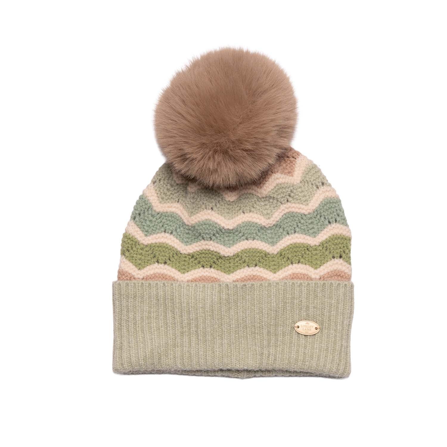 Loxley Lane Green Pom-Pom Hat Wave Detail