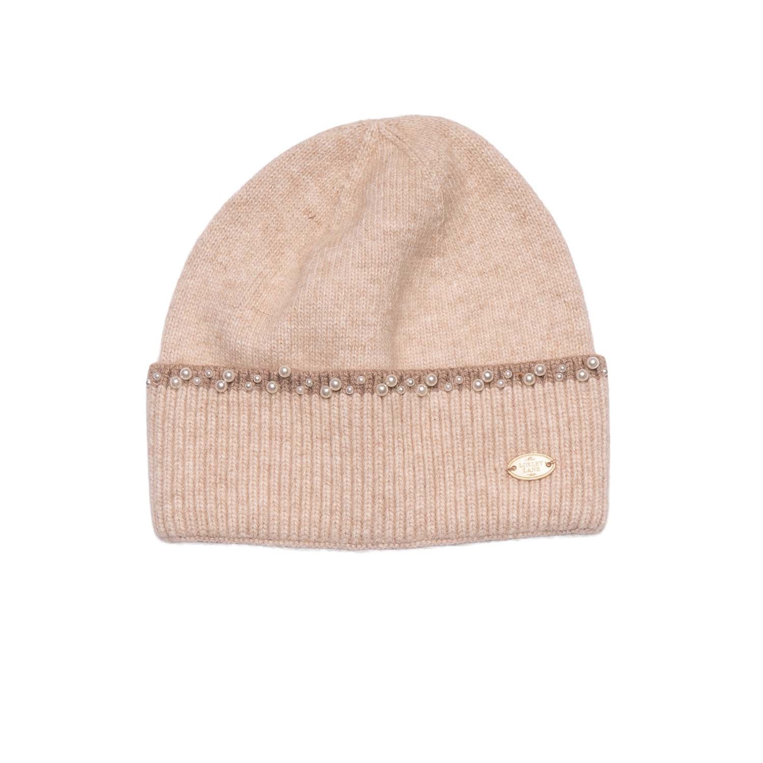 Loxley Lane Cream Luxury Beanie Hat Pearl Detail