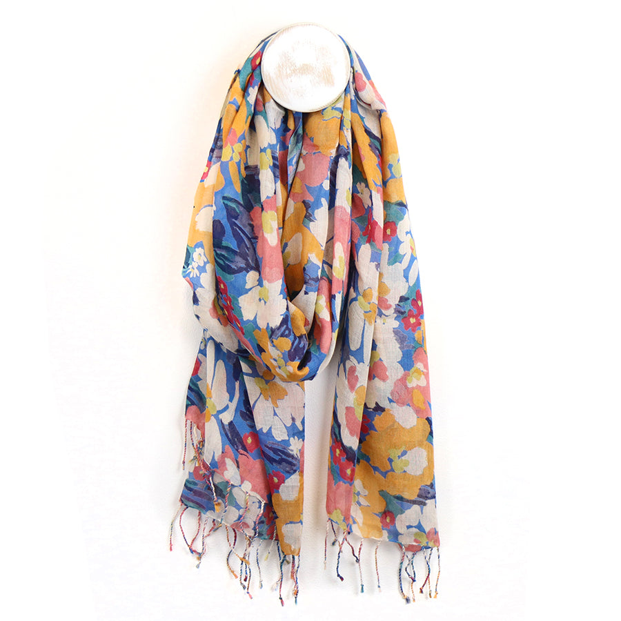 POM Blue and Yellow Floral Silhouette Scarf