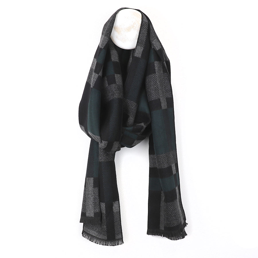 Men's Teal & Grey Mixed Check Scarf