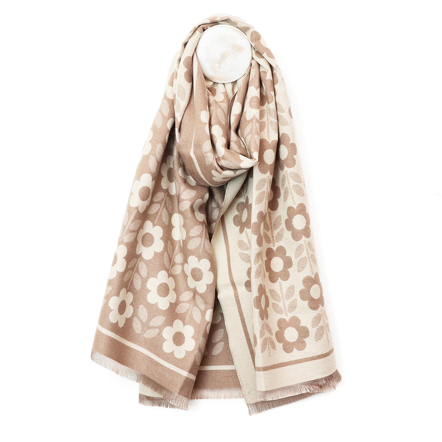 Daisy Reversible Retro Floral Scarf – Taupe