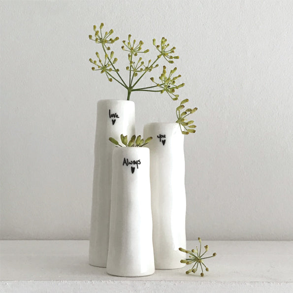 East of India Love You Always Trio of Bud Vases