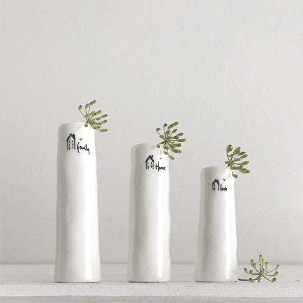 East of India Home, Family, Love Trio of Bud Vases