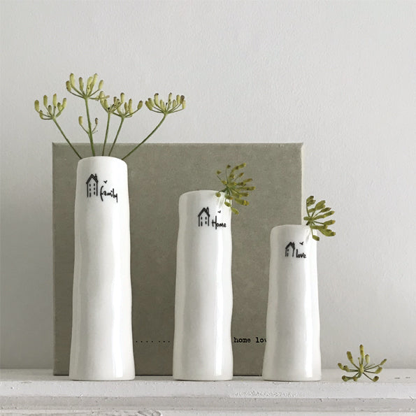 East of India Home, Family, Love Trio of Bud Vases