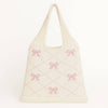 Ribbon Reverie crochet Tote: Cream and pink / Medium