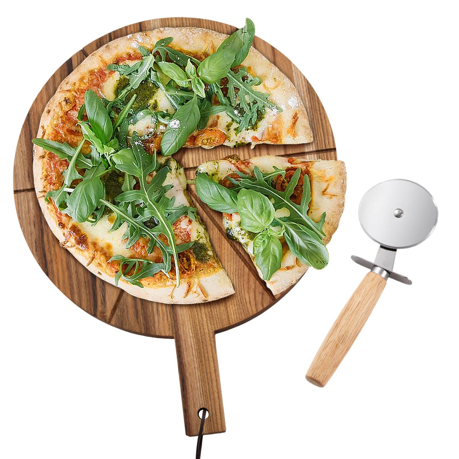 Daniel James - Acacia Wood Pizza Board & Cutter Set