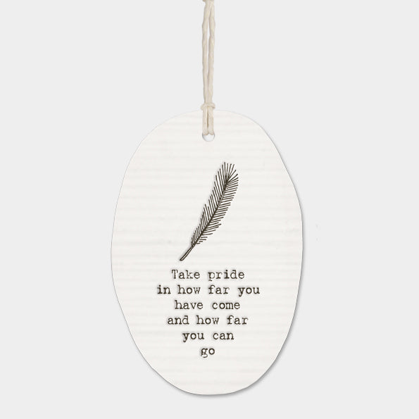 East of India Porcelain Hanger Feather - take pride
