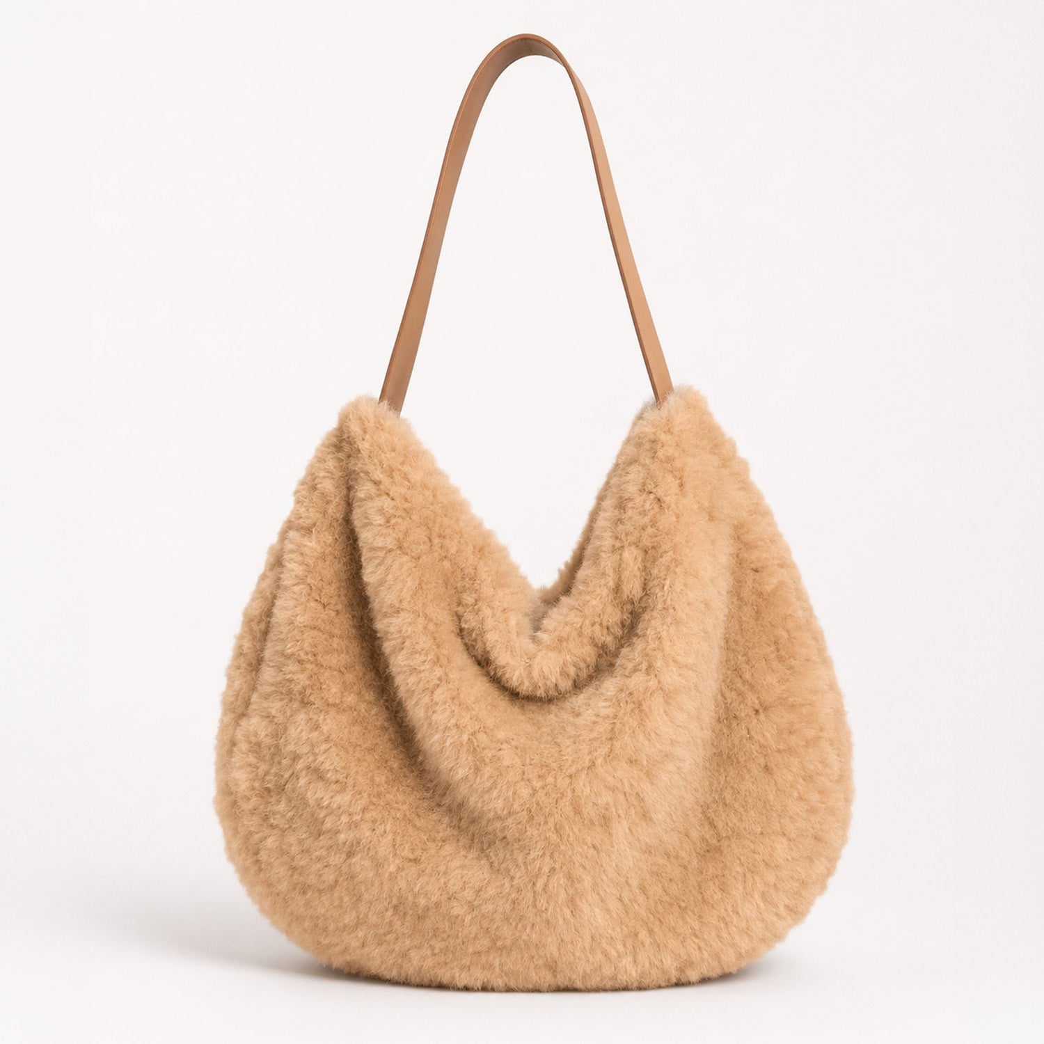 Loxley Lane Caramel Faux Teddy Fur Slouch Bag