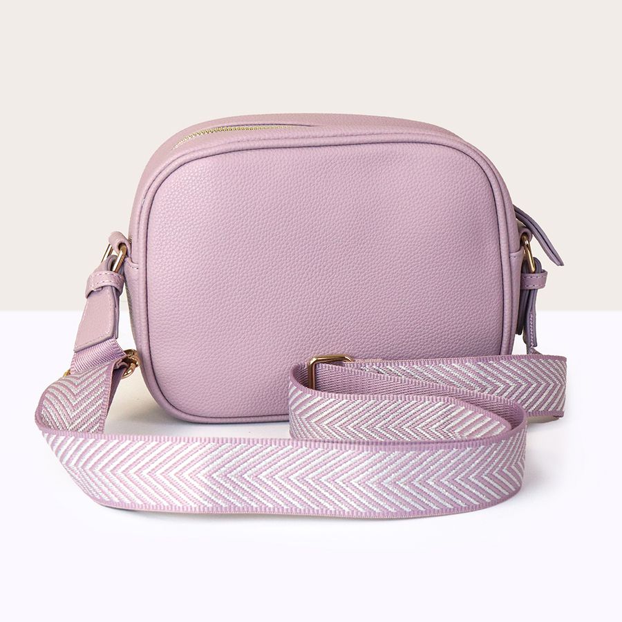 POM Soft Lilac Vegan Leather Camera Bag Pink Strap