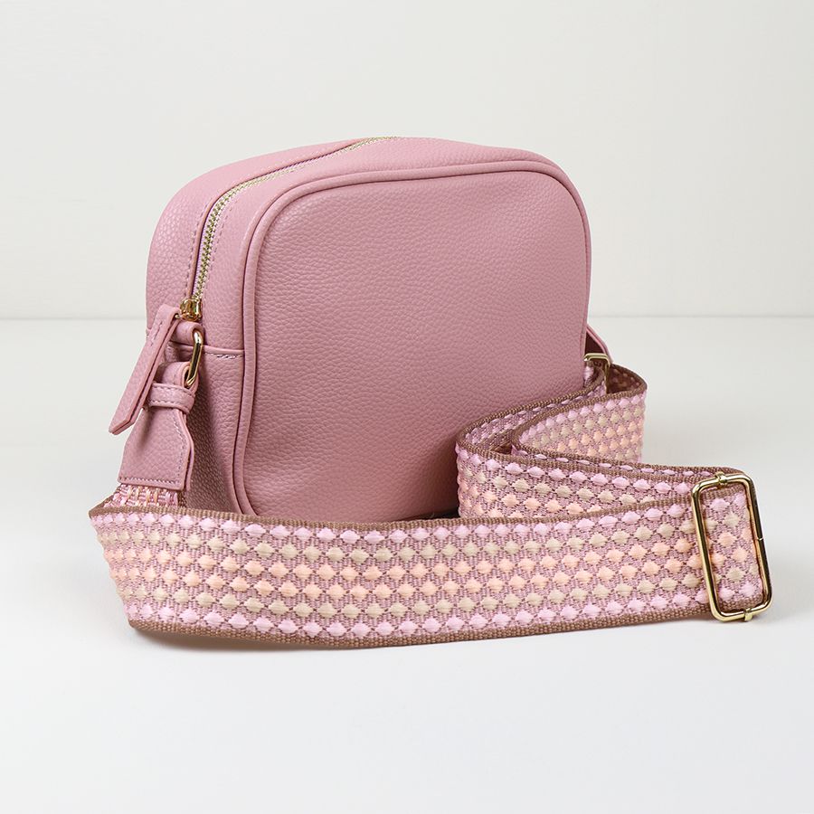 POM Dusky Pink Vegan Leather Camera Bag with Pink Strap