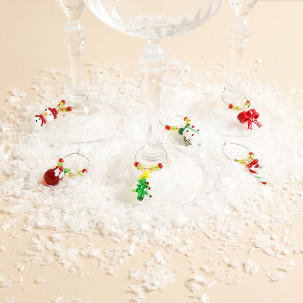 Set of 6 Beaded Christmas Wine Glass Charms